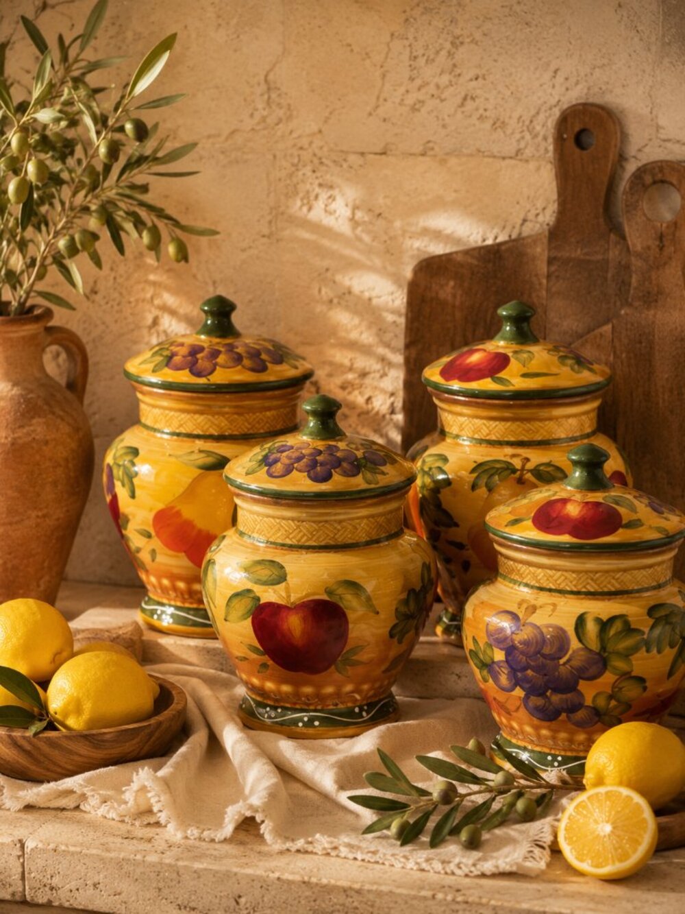 Casa Vero Hand Painted Tuscan Fruit Canister Set